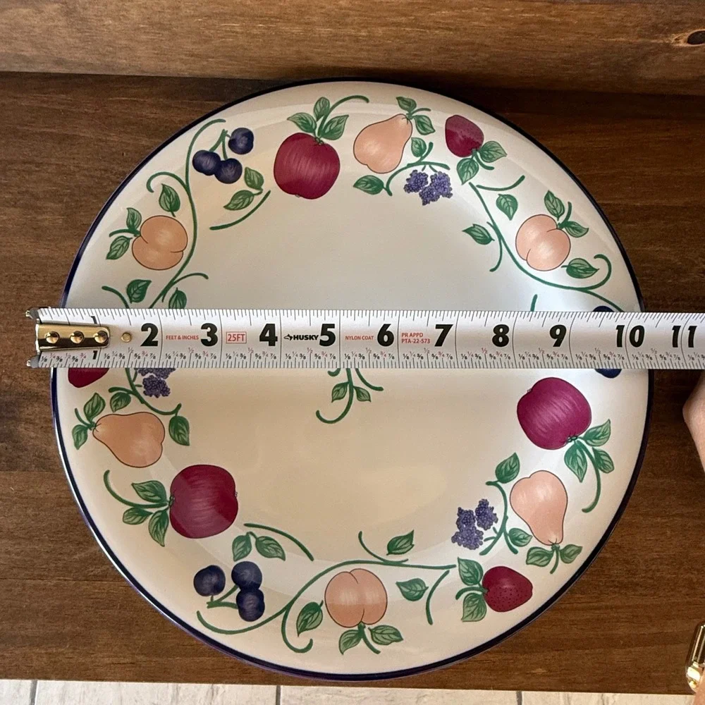 Princess House Orchard Medley Dinner Plate Fruit Pattern Blue Trim Ceramic